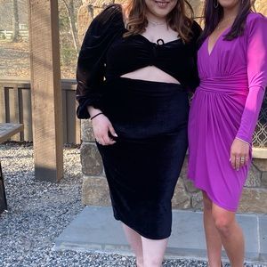 Black Velvet Midi Dress w/ Cutout